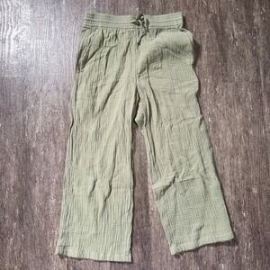 UpWest Gauze Pants Women Small Sage Green Organic Cotton Wide Leg Drawstring